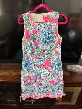 Lilly Pulitzer Hot Pink Floral Sheath Dress with Blue & Green Print